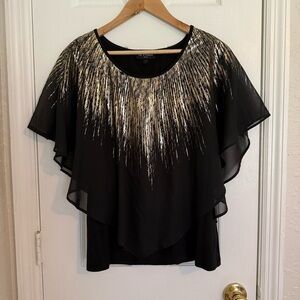 IN Studio Elegant Black and Gold Sheer Overlay Women's Top PM